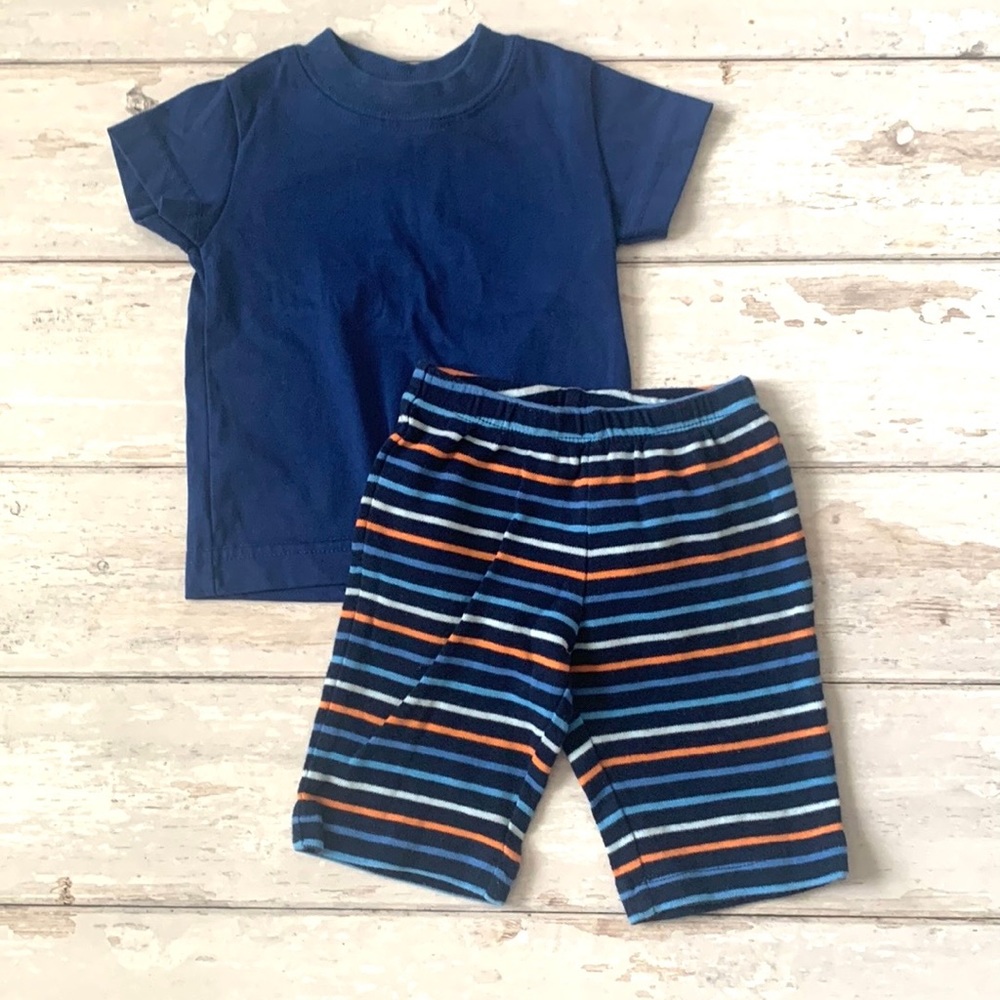 Baby Boy 3-6m Outfit Blue Short Sleeve Top Navy Striped Pants Circo Brand 3m 6m